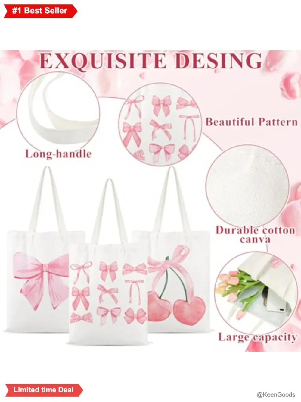 6 Pack Canvas Tote Bags Coquette Bow Preppy Aesthetic Reusable Grocery Bags Set